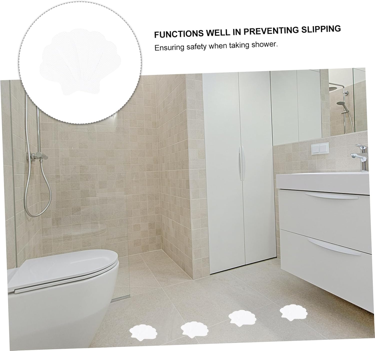 12PCS Slip Stickers Sea Shell Shape Bathroom Safety Decals for Non Slip Floors Easy to Install Bath Safety Strips White Bathroom Decals for Shower Kitchen Use