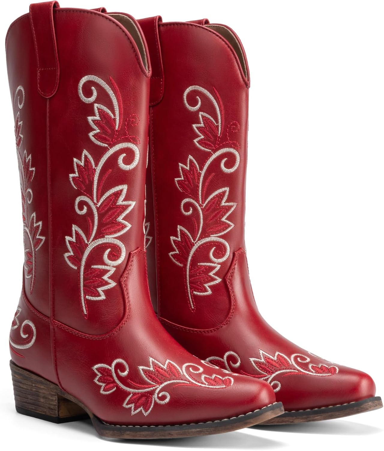 DREAM PAIRS Women's Cowboy Cowgirl Western Mid Calf Boots Square Toe Embroidered Stitched Pull On Country Boots with Low Chunky Heel - Image 8