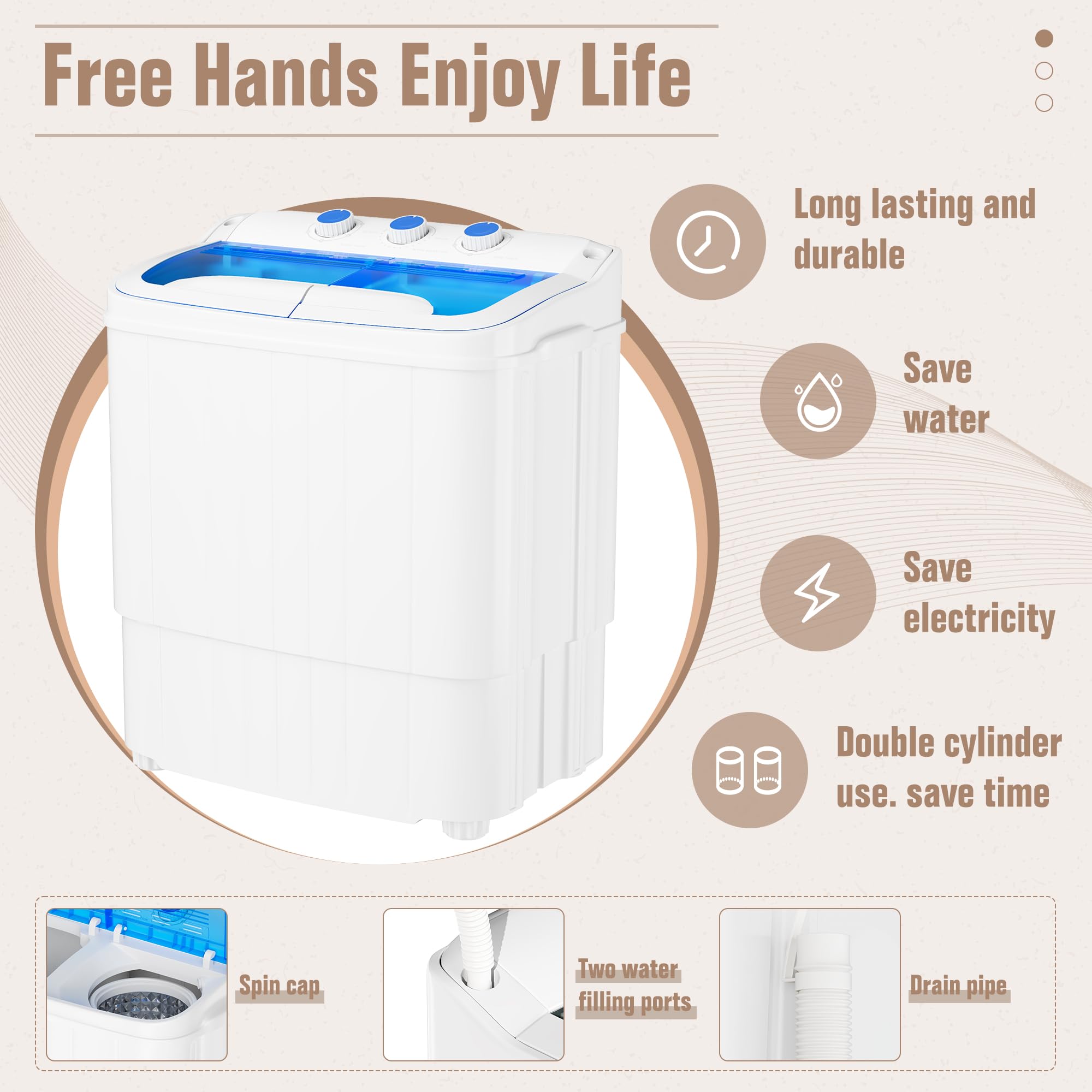 Greenvelly - Lavadora portátil de 16 libras, lavadora y secadora compacta, lavadora semiautomática de doble tina para dormitorios, apartamentos, caravanas (azul)