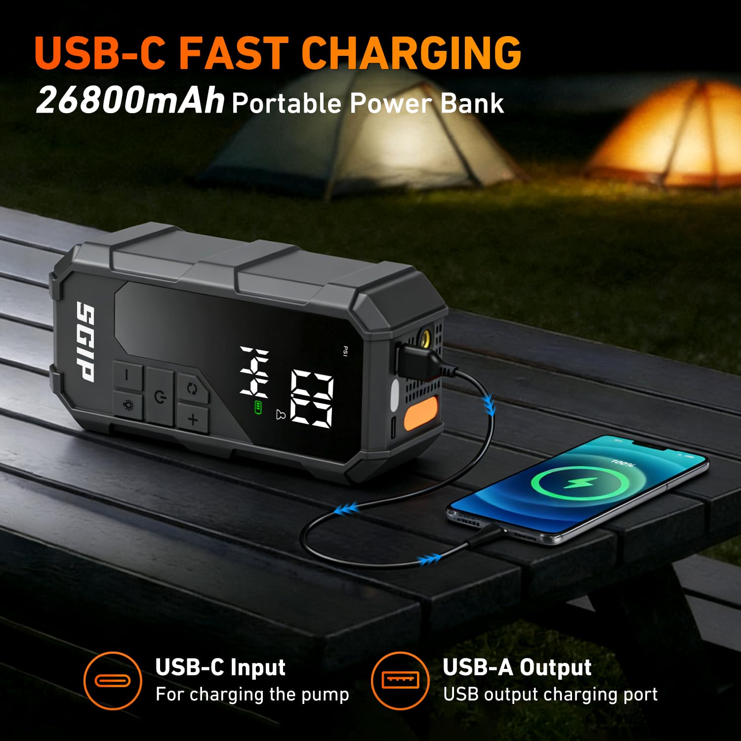 Arrancador de Coches 7000A con Compresor de Aire 150PSI, Batería 26800mAh, Jump Starter Portátil 12V para Gasolina 9L/Diésel 8L, Pinzas Inteligentes con Pantalla