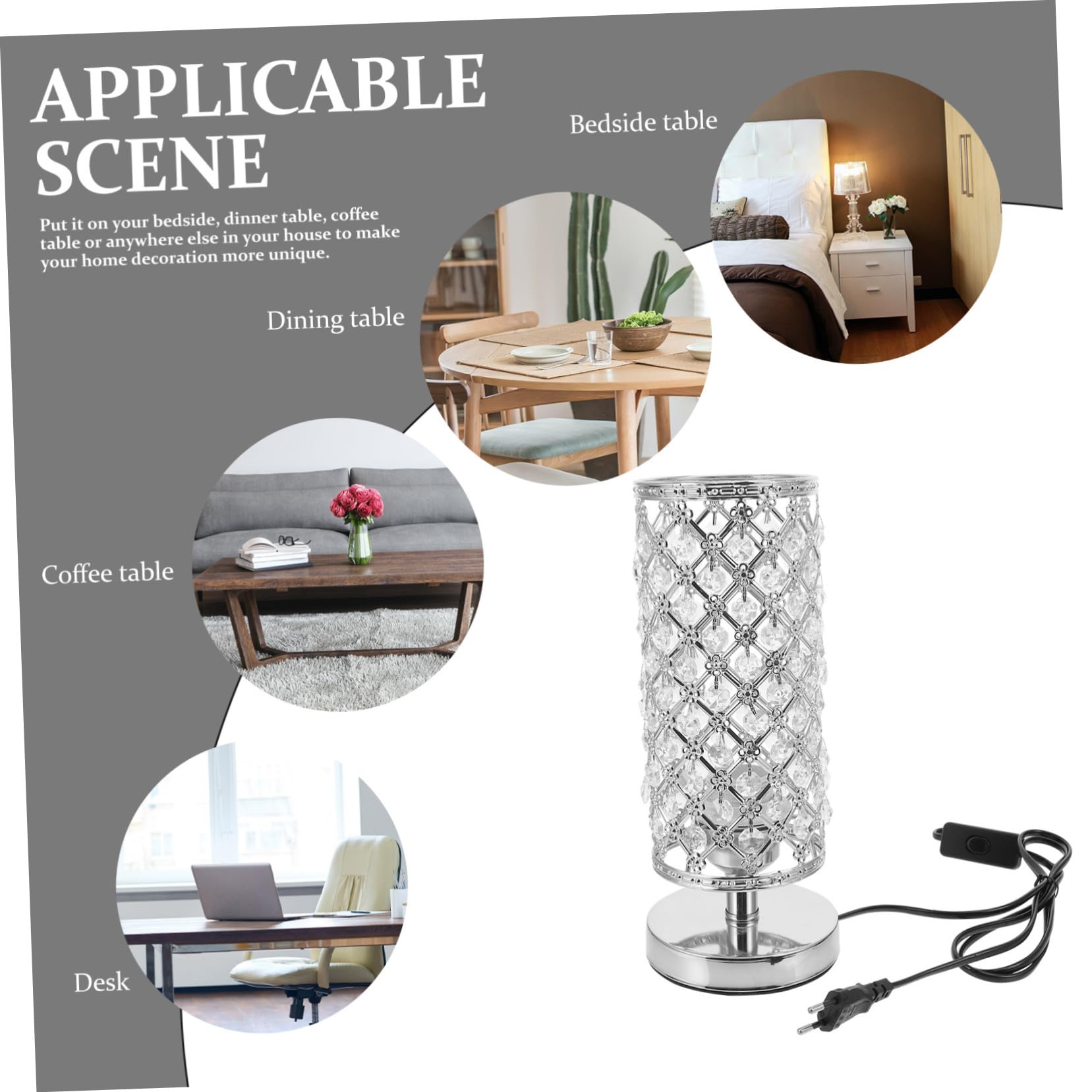 DOITOOL Lámpara de Mesa Decorativa de Cristal Plata Iluminación para Bares y Hogares, Diseño Exquisito y Ambiente Romántico