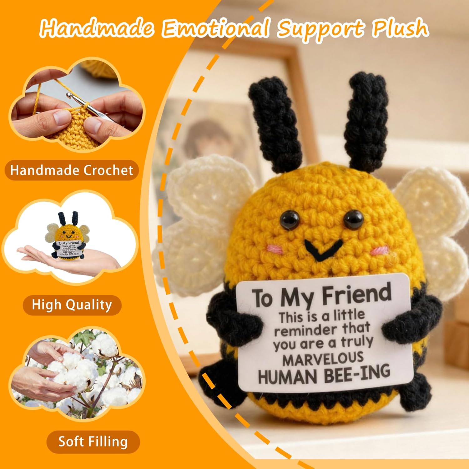 10 Pack Small Gifts in Bulk, Positive Crochet Support Buddies, Office Desk Decor, Handmade Crochet Bee Cheer Up Christmas Presebts For Coworkers Employee, Show Appreciation to Teacher Nurse Friend