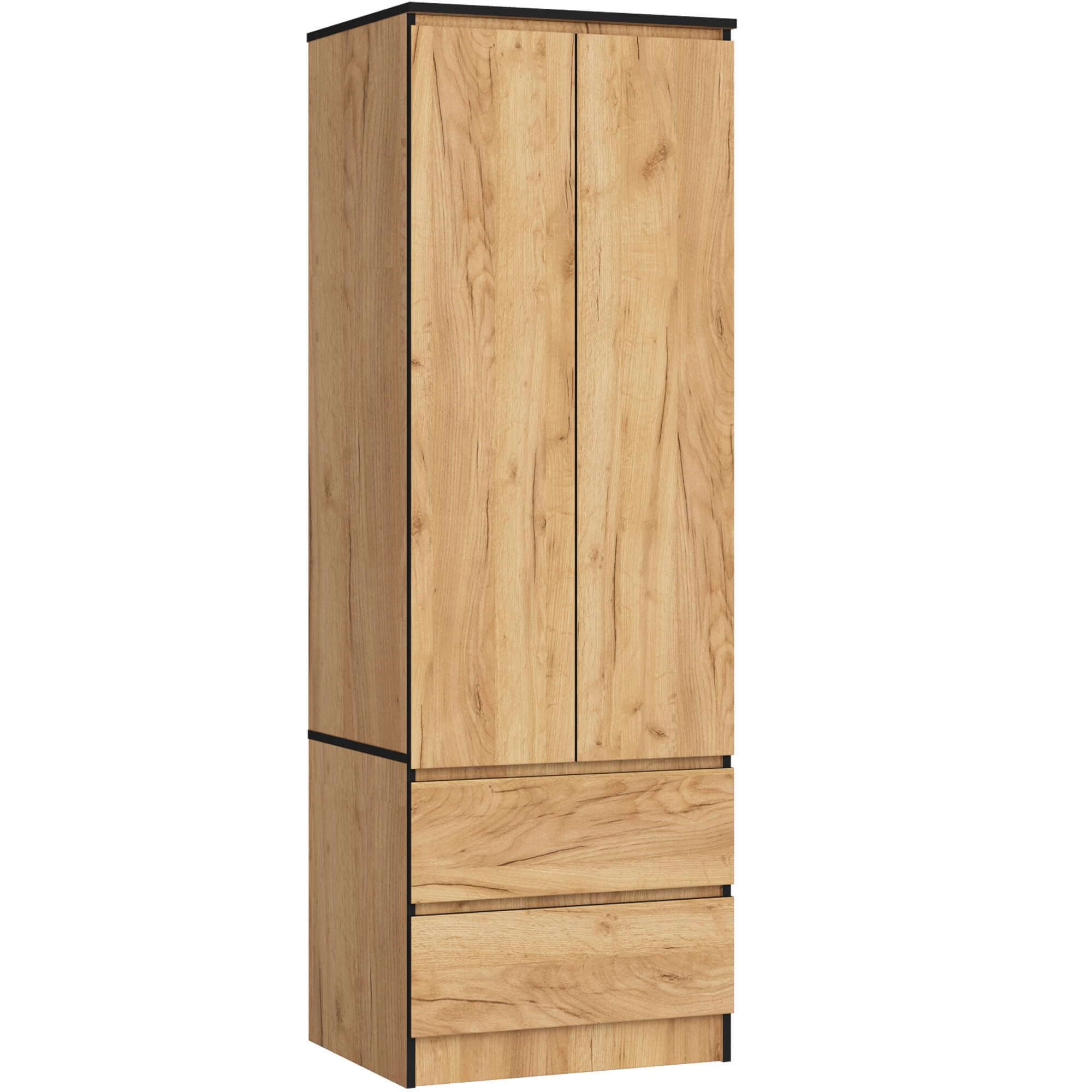 AKORD Armario S60 Roble Craft 60 cm 2 Puertas 2 cajones Frente en Color Roble Craft 1 Estante 60x51x180 cm