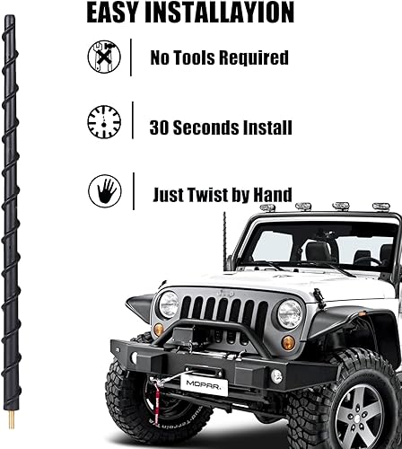 Miniatura 6 de Antena en espiral de 13 pulgadas para antena Jeep Wrangler, antena rechoncha, Jeep Wrangler JK JKU JL Rubicon Sahara Gladiator 2007-2023, antena