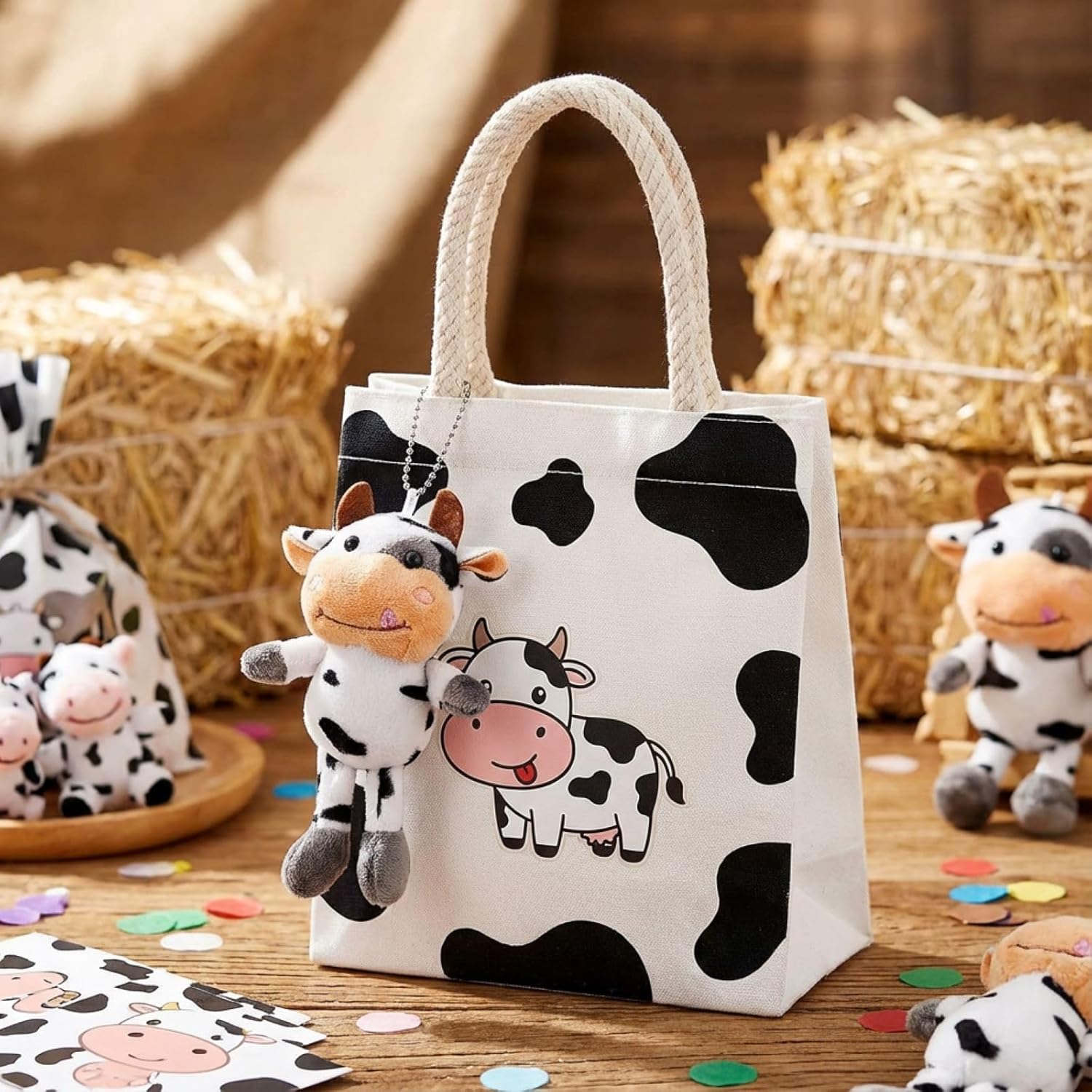 Lewtemi 20 Pcs Mini Cow Toy Stuffed Cow Lover Gift Adult Farm Plush Animal Stuffed Animals Bulk Western Keyring for Backpack Handbag Purse Party Valentine Keychain Gift