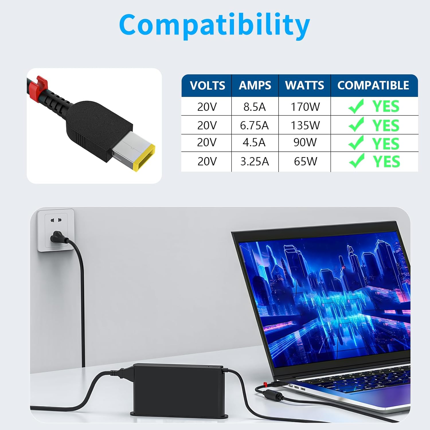 Aremeral 230W Legion 5 Charger Compatible with Lenovo Legion 5 7 5P C7 S7 Y520 Y740 Y730 Y900 Y910 Y920 Y7000P ThinkPad P16 P15 P73 P52 P70 ADL230NLC3A Laptop Power Supply Adapter - Image 5