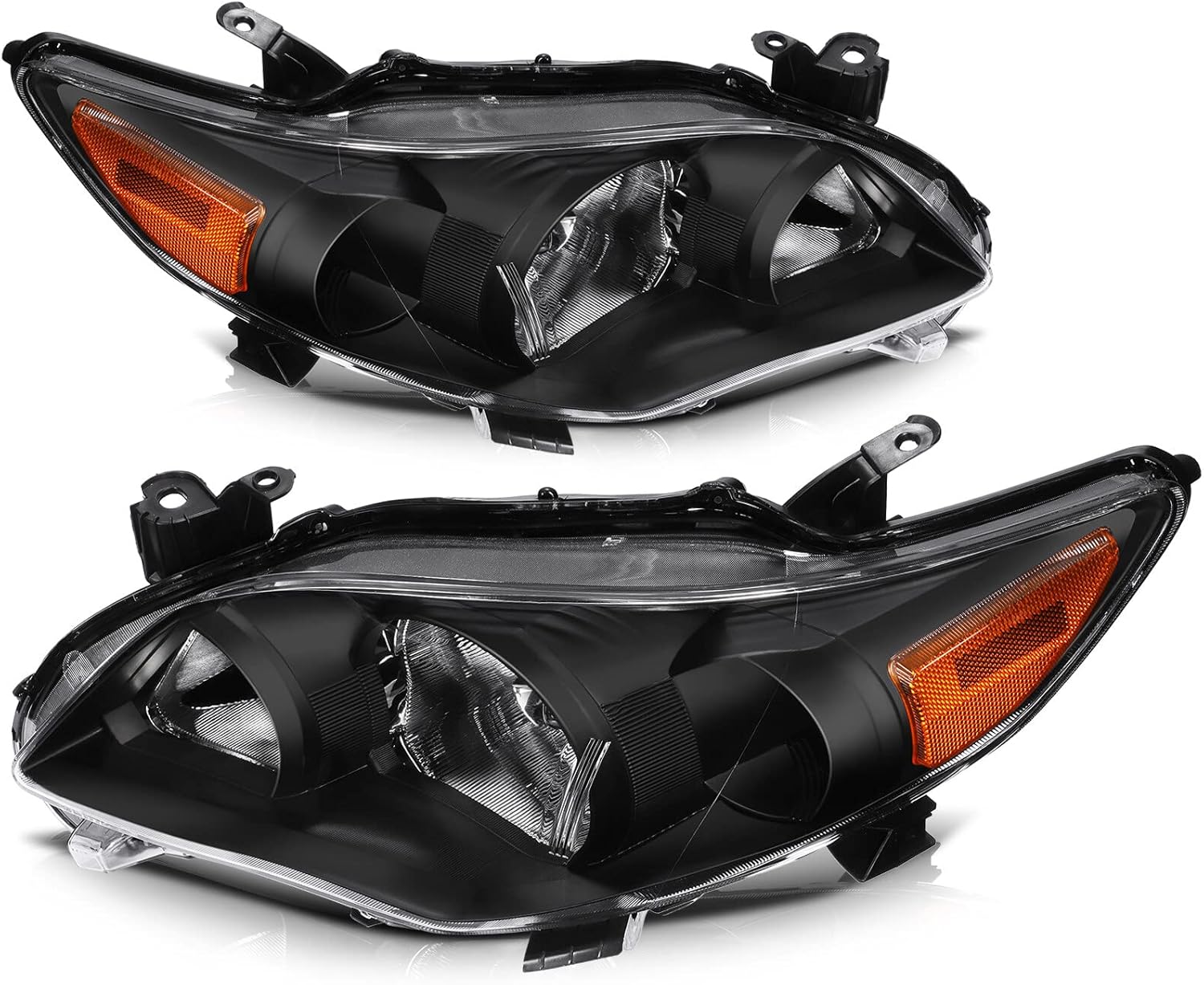 FINDAUTO Headlight Assembly Fits for Toyota Corolla 2011-2013 Replacement Driver+Passenger Side Black Housing Amber Reflector Clear Lens