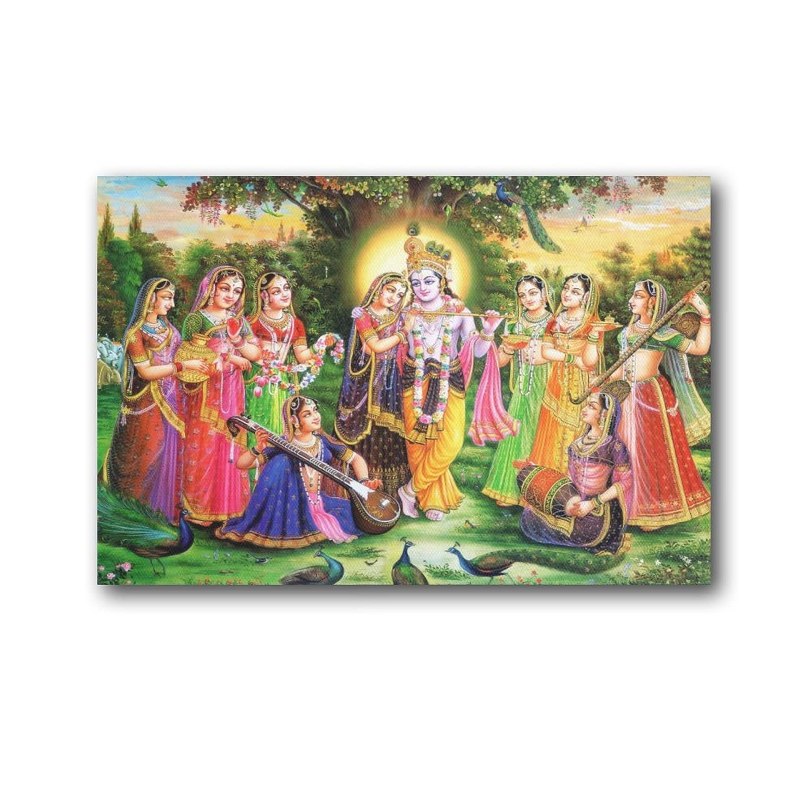 Qingyuan Unframe-Style Radha And Krishna Hinduism Poster Indian Gods Religious Ritual Culture Canvas Wall Art Picture Print Modern Family Bedroom Decor Posters 24X36inch(60X90cm)