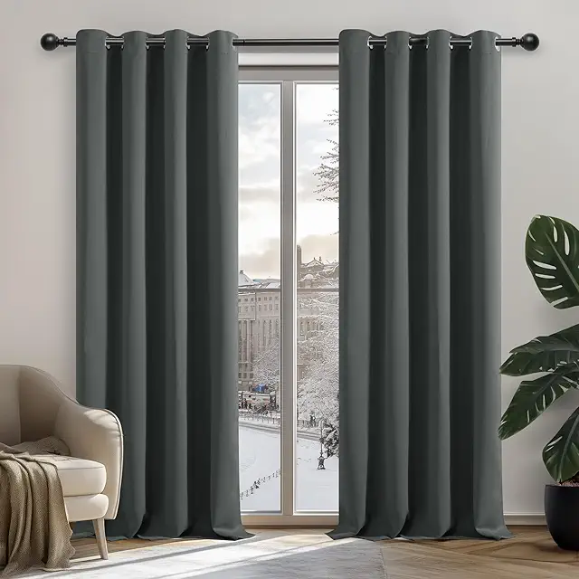 Deconovo Blackout Curtains Set of 2, Dark Grey, 72x52 Inch - Öljetter Gardin