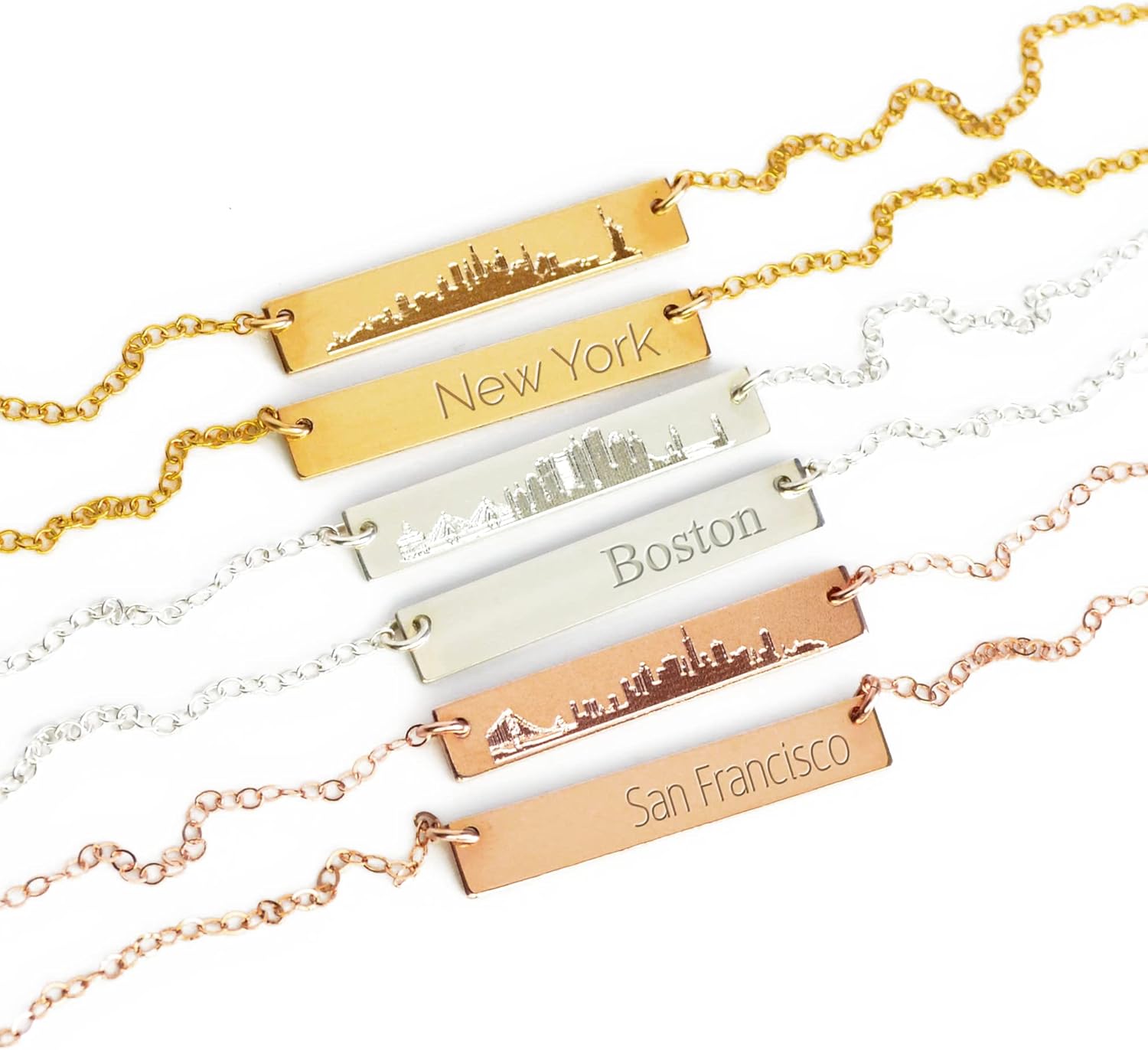 Danique Custom Skyline Bar Necklace • Personalized Hometown City Necklace • Sterling Silver or 14k Gold Filled • NYC, Boston, Chicago, San Francisco, London, Paris, Rome, Berlin • Gift for Her [530N]