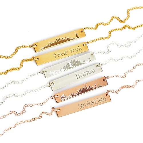 Danique Custom Skyline Bar Necklace • Personalized Hometown City Necklace • Sterling Silver or 14k Gold Filled • NYC, Boston, Chicago, San