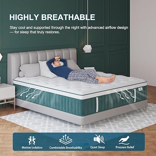 Miniatura 4 de Colchón híbrido Queen de 12 pulgadas en una caja con espuma viscoelástica de gel, resortes interiores con muelles interiores europeos, firmeza media