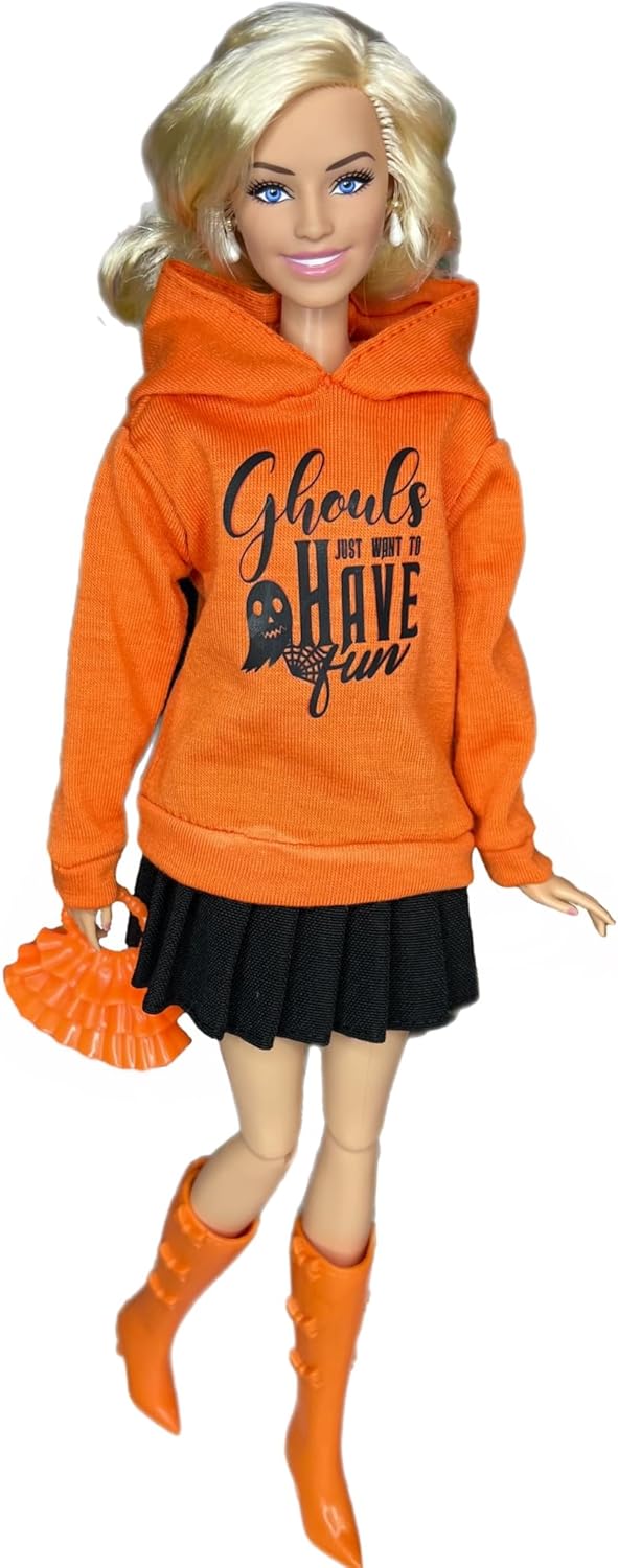 Halloween Fashion Pack Clothes Set for 12 inch Doll Orange Hoodie & Skirt & Boots (Witch)
