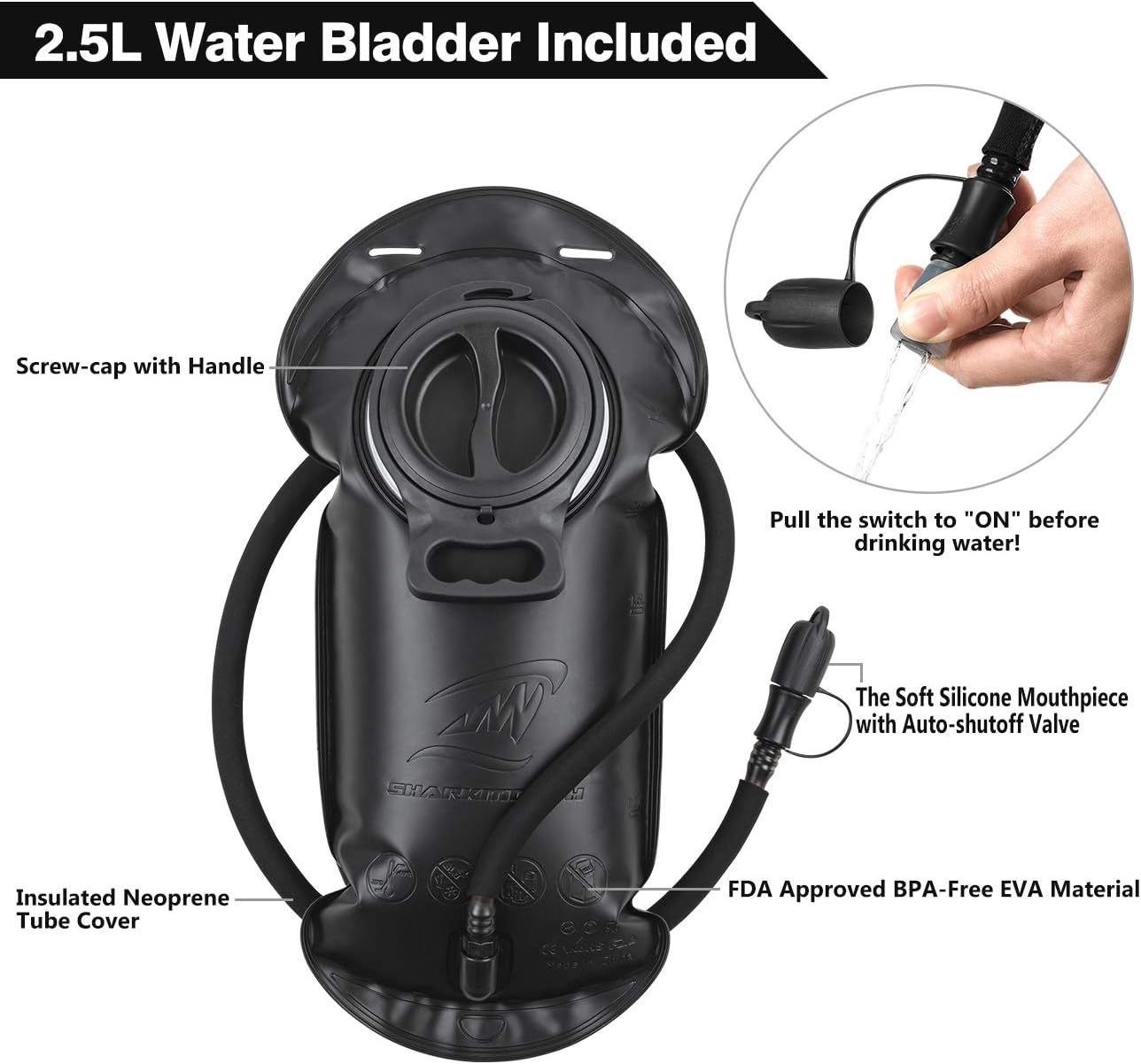 SHARKMOUTH Hiking Hydration Backpack Pack with 2.5L BPA Free Water Bladder, Roomy and Comfortable for Long Day Hikes, Day Trips, Daypack Travel and Journey, DarkGreen : Sports & Outdoors