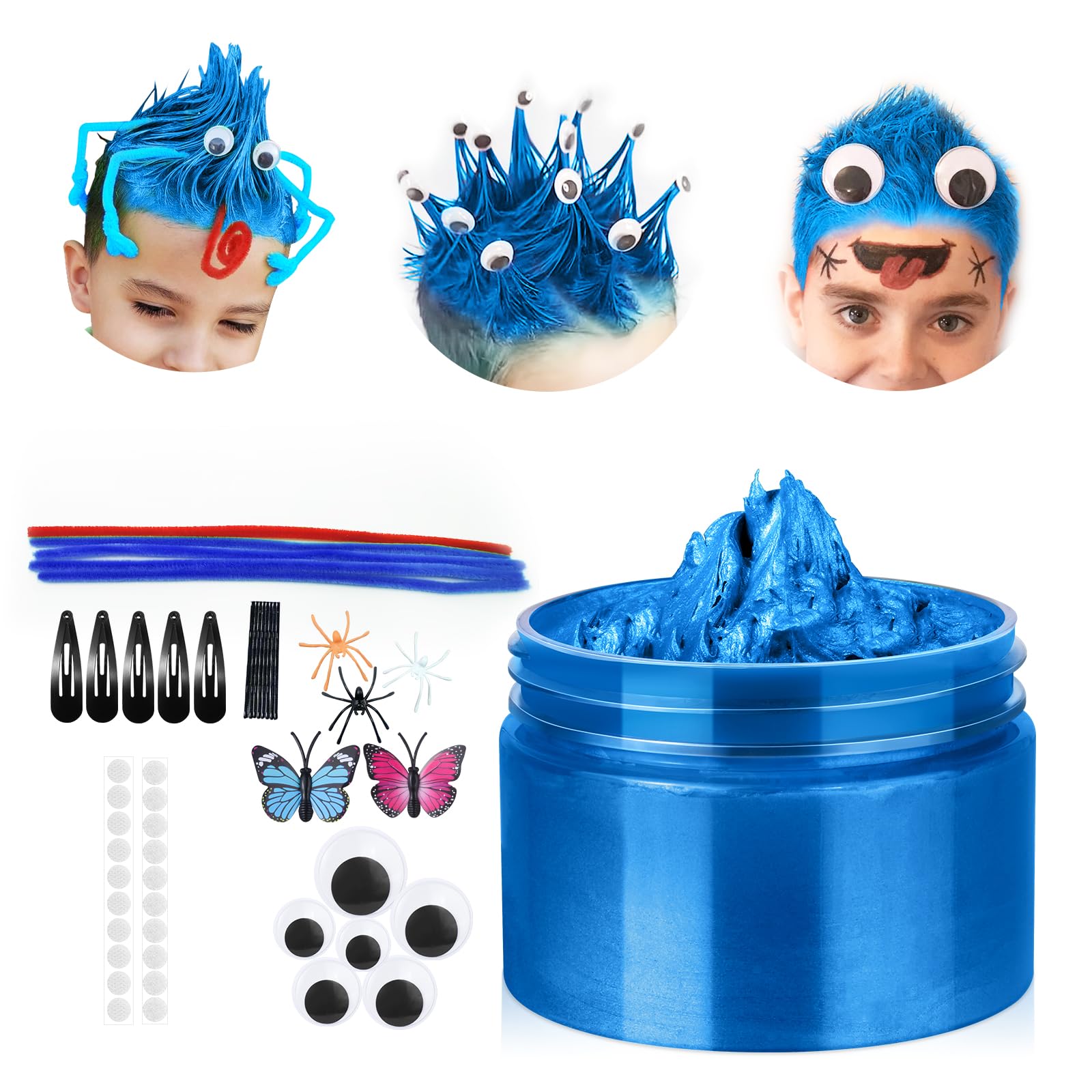 Blue Temporary Hair Color Wax Kit for teenagers,Crazy Hair Day Accessories,Instant Hair Dye Color Wax for Party, Cosplay, Halloween, Christmas,
