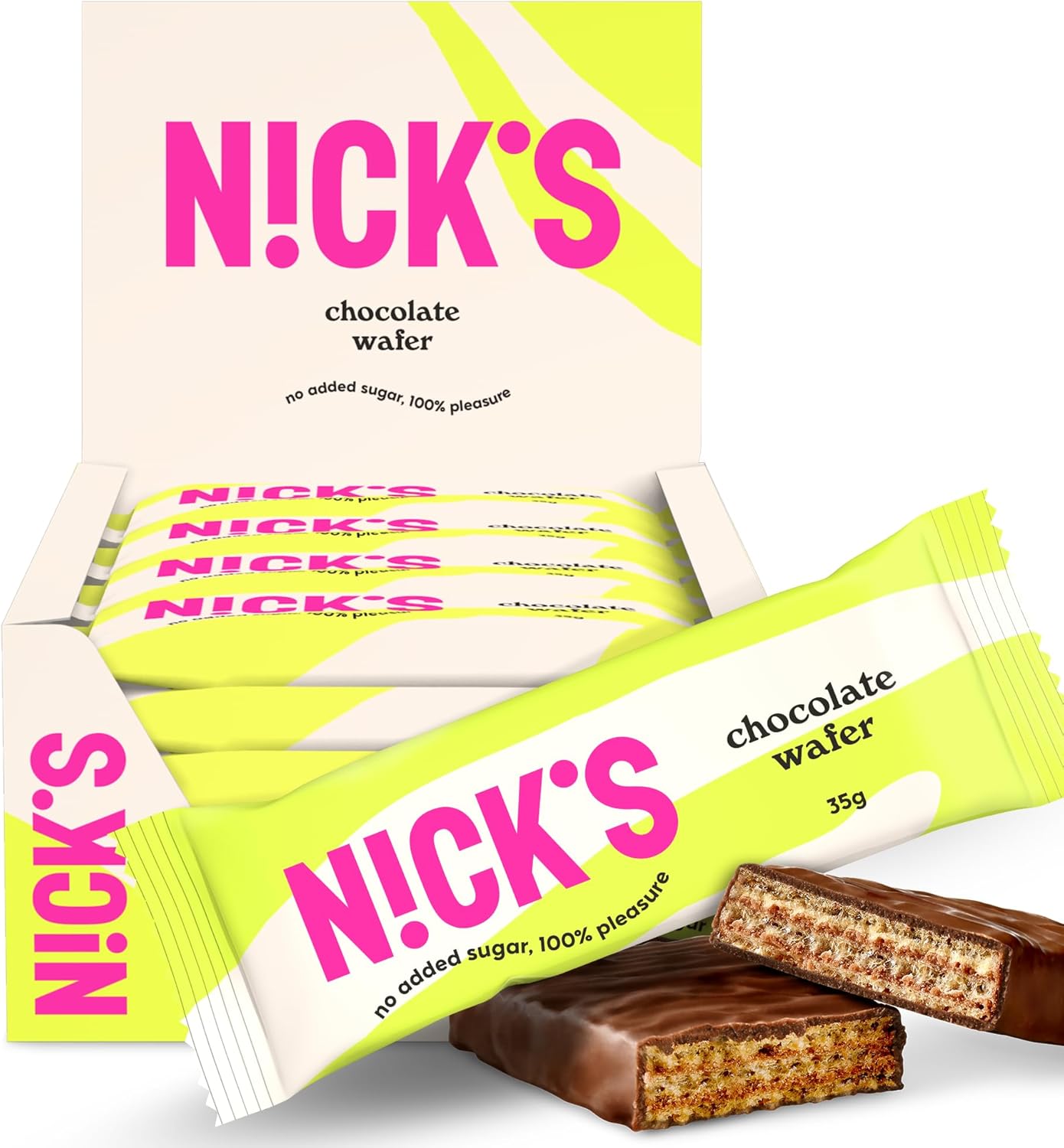 NICKS Barrette di Wafer al Cioccolato, Low Carb Biscotti 165 Calorie Senza Zucchero Aggiunto Dolci Caramelle Senza Glutine (24 Chocolate wafer x 35g)