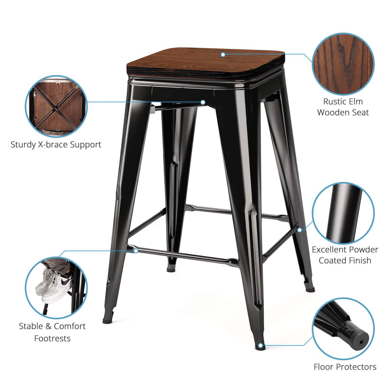 Vipek 24 Inch Metal Bar Stool Counter Height Barstools With Solid