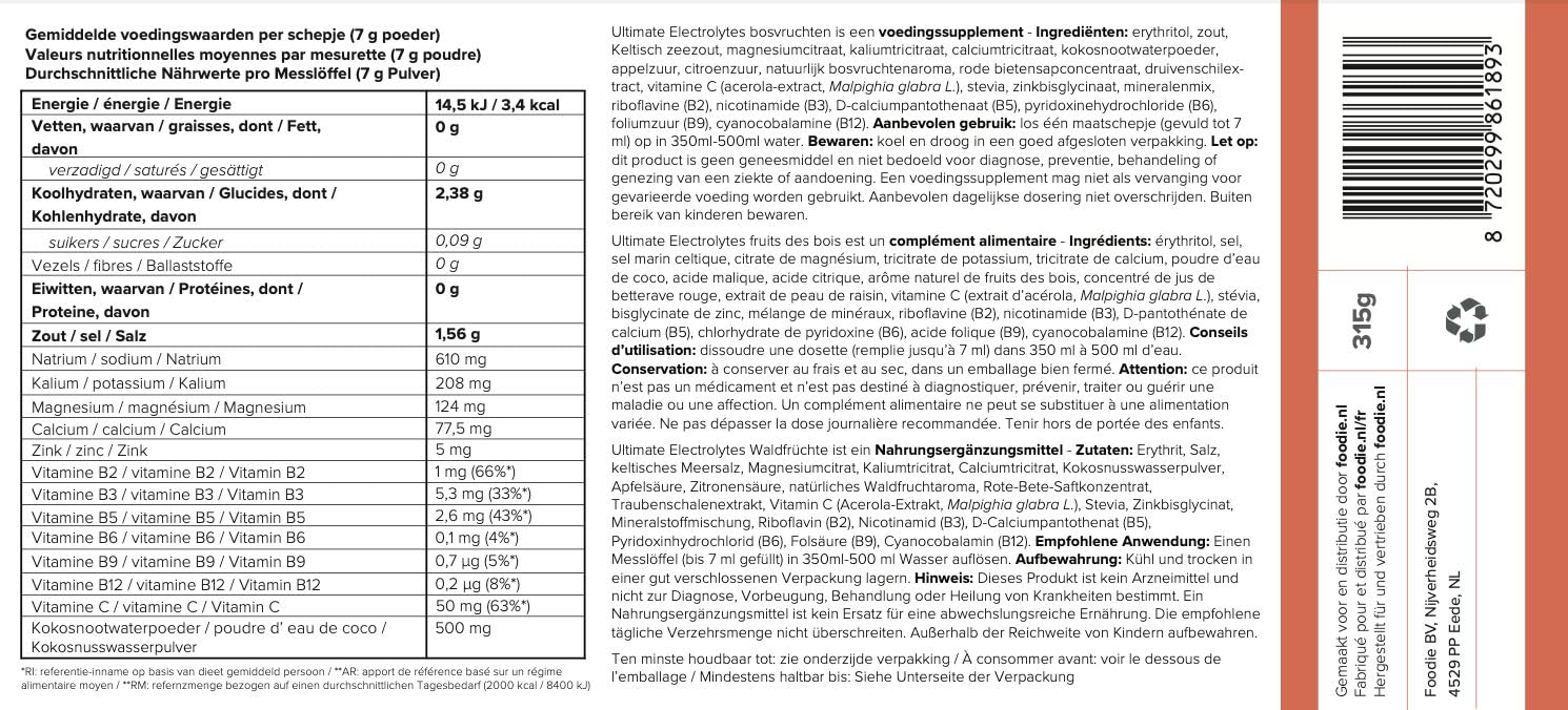 Ultimate Electrolytes Powder Forest Fruit – 3x 315g pulver mit Calcium, Kalium, Natrium & Magnesium - Ideal für Keto-Diät, unterstützt Hydration & Elektrolyt-Balance - Fördert Energie