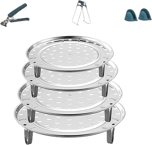 Fjxxxn Paquete de 4 estantes de vapor de acero inoxidable, 4 tamaños, inserto de vapor universal y estante para conservas para olla de tamal y ollas