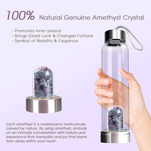 Vista 53 de ChezMax Botella de agua de cristal con centro de cristal natural A - Cristal rosa