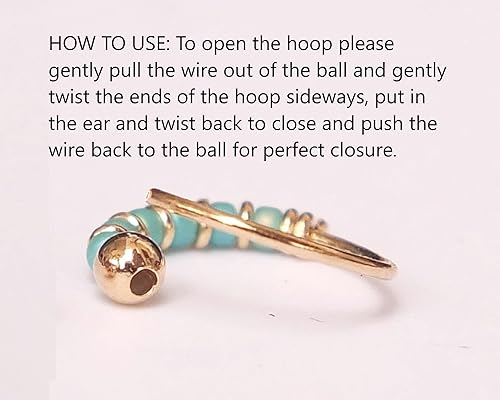 Miniatura 6 de Par de aretes de aro hechos a mano con cuentas de cartílago pequeñas de 0.394 pulgadas, chapados en oro sobre plata esterlina, cuentas finas de