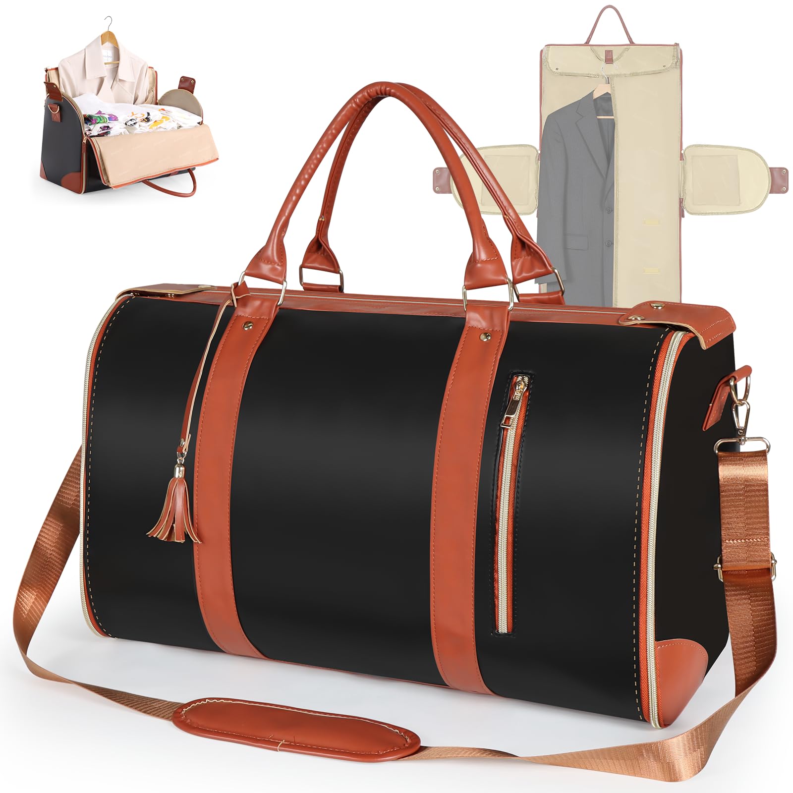 Geestock Sac à Vêtements pour Femme, Sac De Voyage Pliable, Sac de Costume Convertible avec Compartiment à Chaussures pour Voyages d'affaires, Mariages & Vacances (Noir)