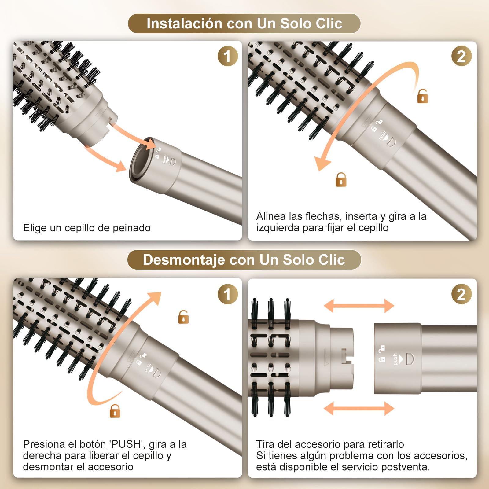 7MAGIC Moldeador Pelo 6 en 1, Secador Cepillo Alisador 1300W, Efecto Coanda, Cuidado iónico