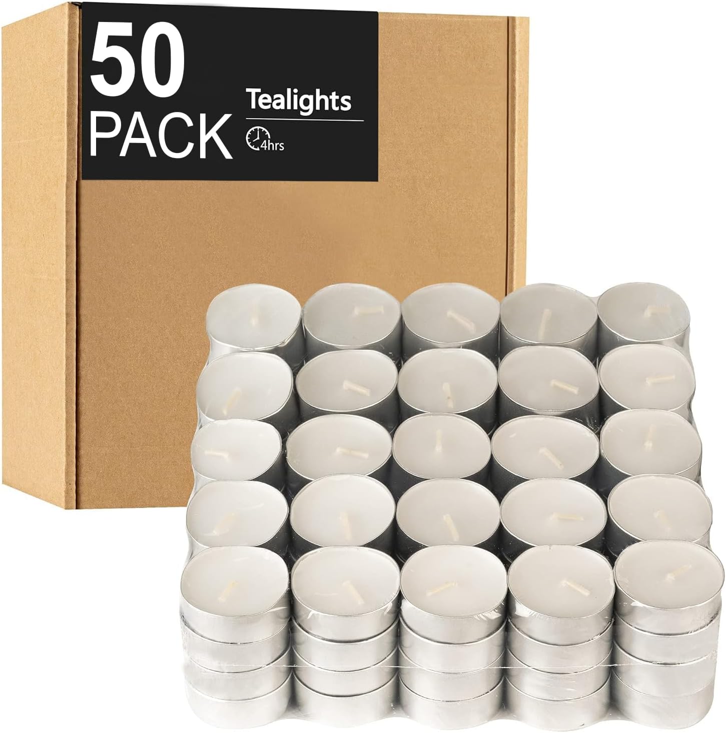 50-Pack Tealight Candles White 15 gram scented wax tealight, Smokeless candles Pack of 50 Made from wax and pleasant floral aroma with a Long burn time, For Home, Weddings, Christmas, Decorative