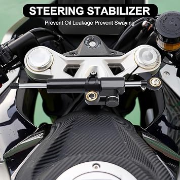 KIMISS Steering Damper With Bracket, Aluminum Universal Motorcycle Steering Damper Stabilizer Linear Reversed Safety Control | Universal Fit for Most Motorcycles, Anti-oxidising and durable, Adjuster operate smoothly and correctly, High quality
