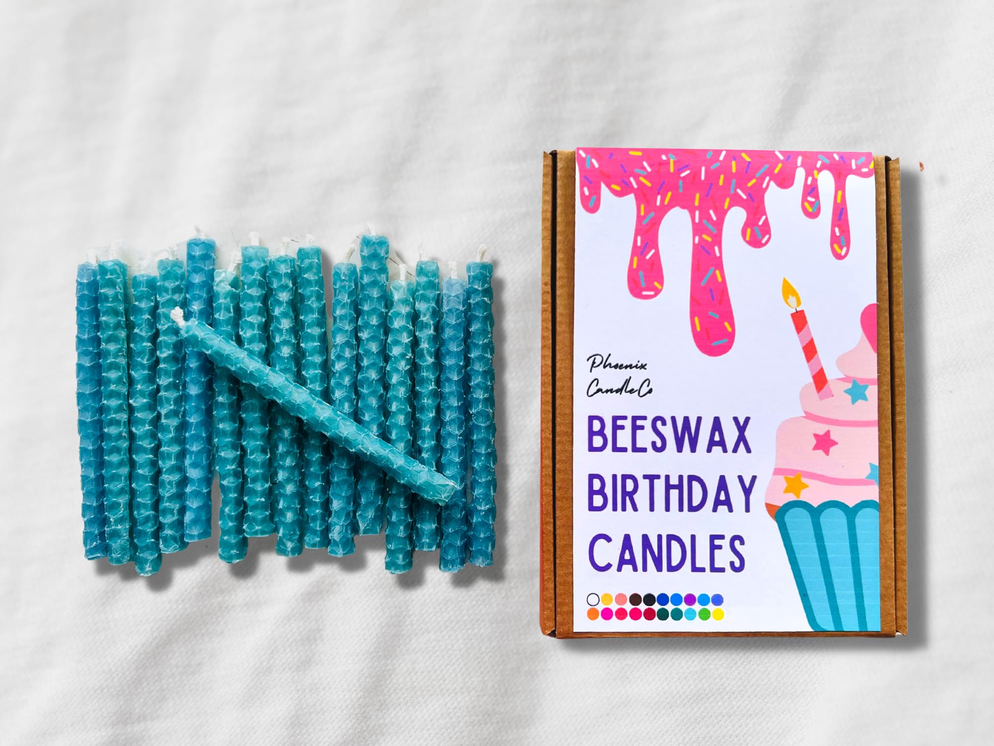 x16 Beeswax Birthday Candles | Hand-Rolled | Eco-Friendly (Turquoise)