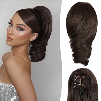 Claw Clip Ponytail Extension - 12 Inch Short Ponytail Extension, Curly Pony Tails Hair Extensions, Synthetic Hair Extensions Ponytail, Clip On Ponytails for Women Color Dark Chocolate Brown