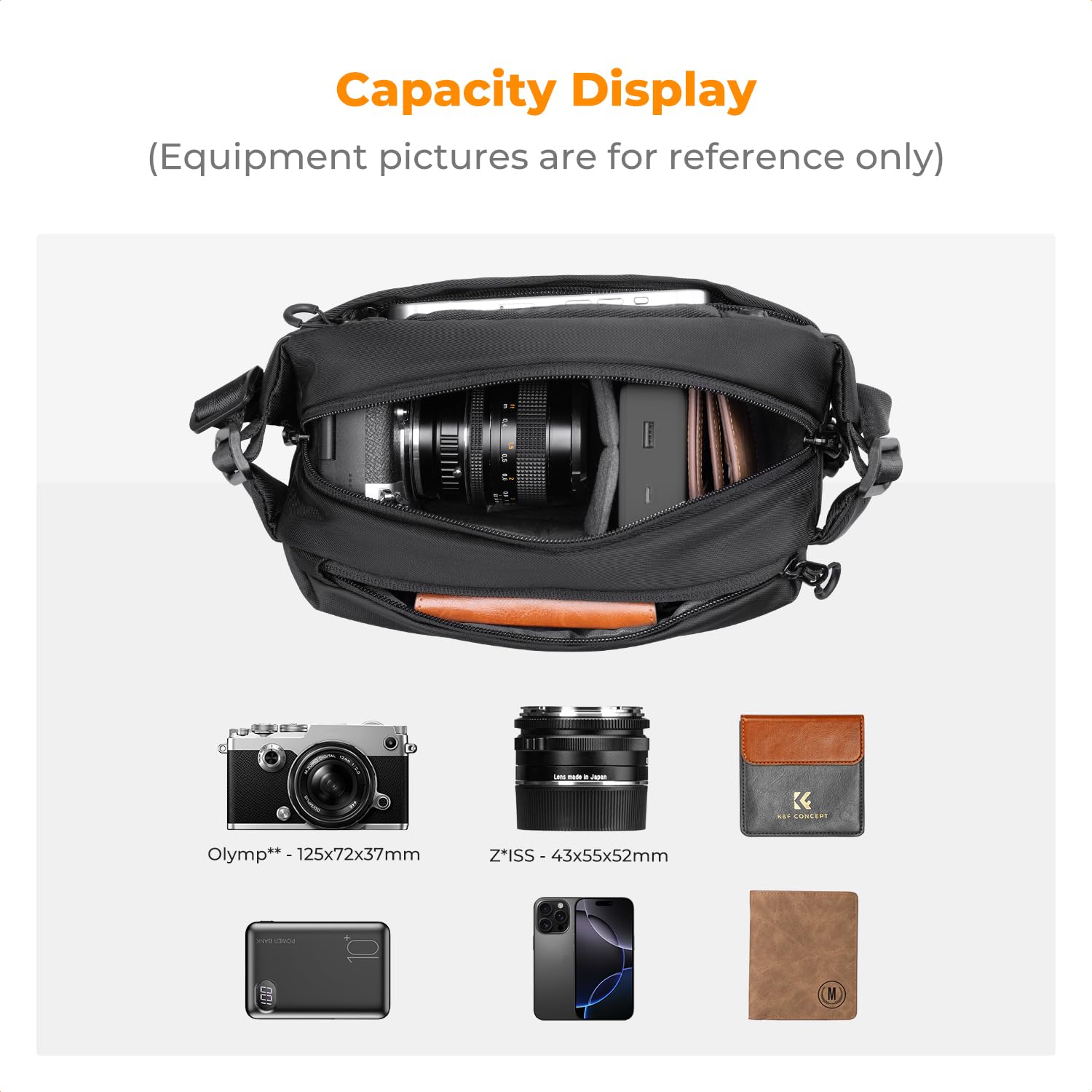 K&F CONCEPT Sac à Dos pour Appareil Photo, Sac à bandoulière Sac carré Sacs de Photographe Étui pour Appareil Photo Reflex Compatible avec Canon/Nikon/Sony/DJI Mavic Drone, Petit Taille S