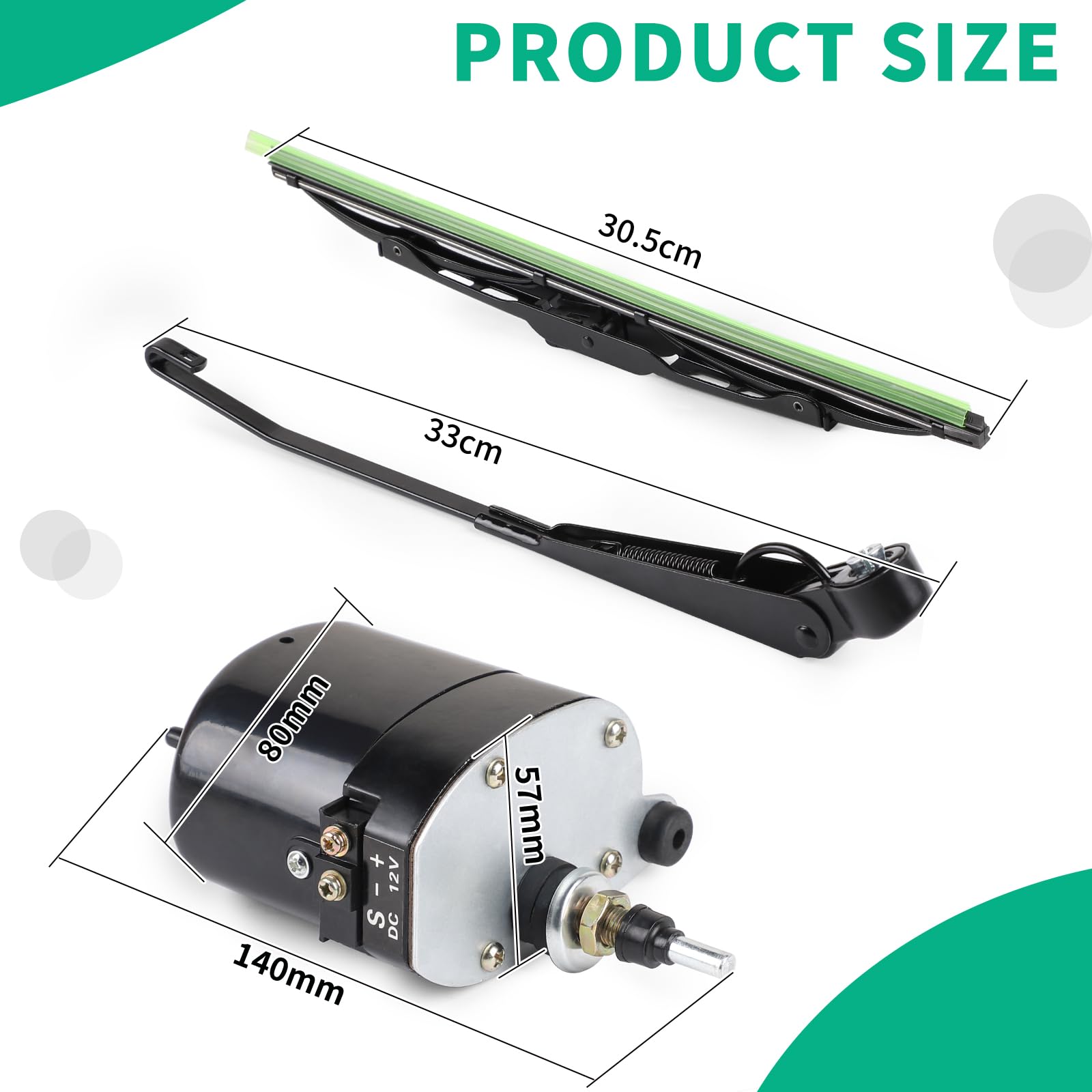 SWAWIS Motor Limpiaparabrisas Universal 12V con Brazo y Escobilla 105° de Barrido Compatible con Tractores, Jeeps y Otros Vehículos