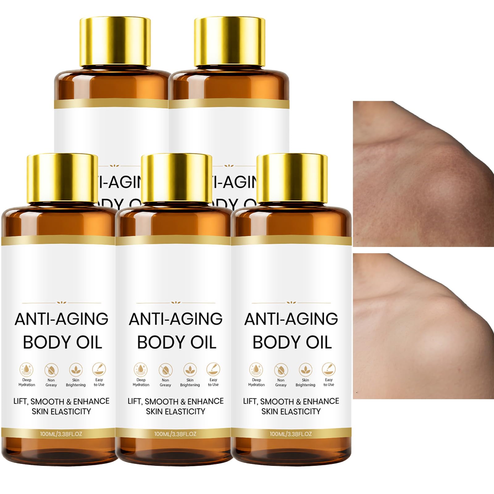 Aceite corporal antienvejecimiento, suero reafirmante lifting para suavizar y mejorar la elasticidad de la piel, aceite corporal de masaje hidratante y reafirmante, hidratación profunda (5PCS)