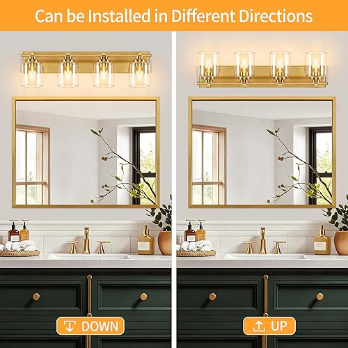Miniatura 389 de 3 lámparas modernas de baño sobre el espejo, luces de tocador de oro negro para apliques de pared de baño con pantallas de vidrio blanco lechoso