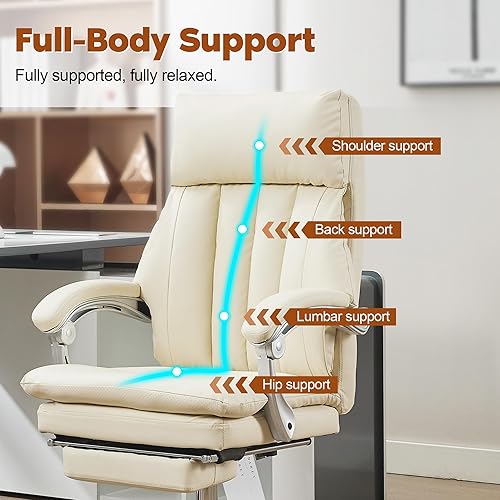 Miniatura 3 de Qulomvs Silla de oficina de cuero grande y alta con reposapiés, silla de escritorio ejecutiva de respaldo alto con soporte lumbar, sillas ajustables