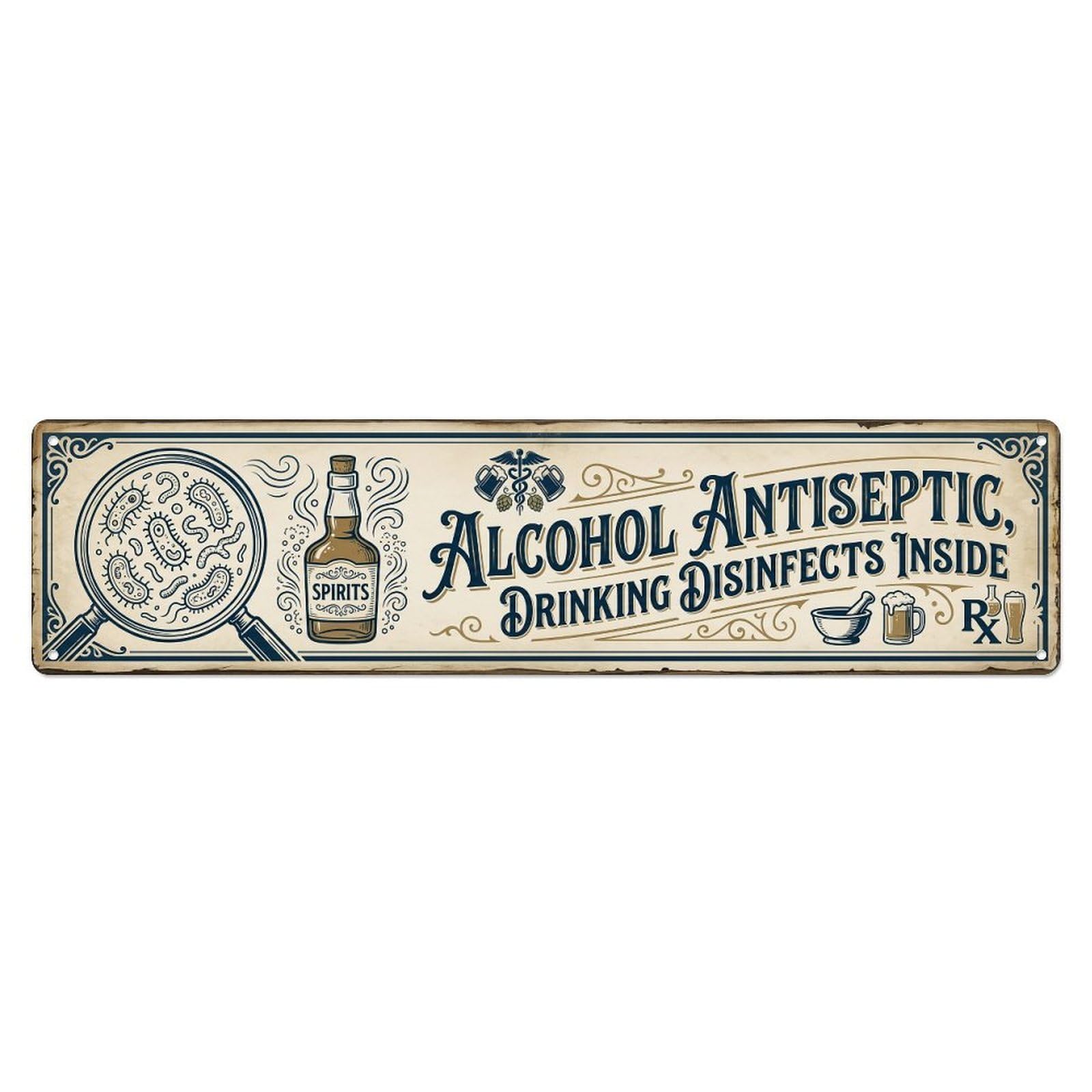 Alcohol Antiseptic Tavern Science Metal Tin Skinny Sign Plaque Wall Decor for Cafe, Club Bar, Office, Home Garden Metal Poster 4x16Inch