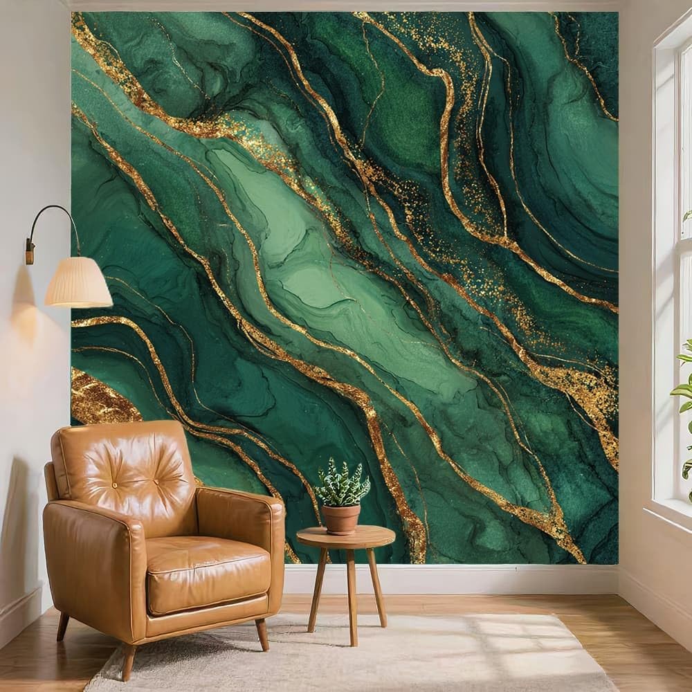 Sypialnia Panoramiczna tapeta 3D Ciemnozielona 350x256 cm Luksusowa tapeta ścienna z włókniny w płynie marmurowym do salonu dekoracja telewizora Sofa tło, konfigurowalny duży rozmiar