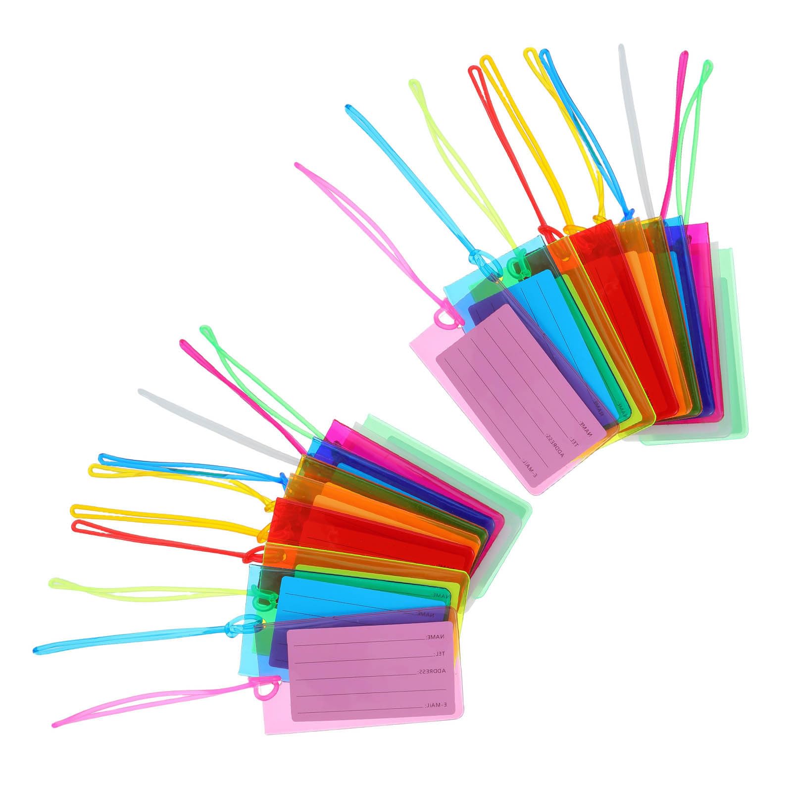 USHOBE Etichette Riutilizzabili 100 in Pvc con Pezzi Colorato per Bagagli e Cartoncino Identificazione Bagagli, per Viaggi e Check-in Aeroportuale
