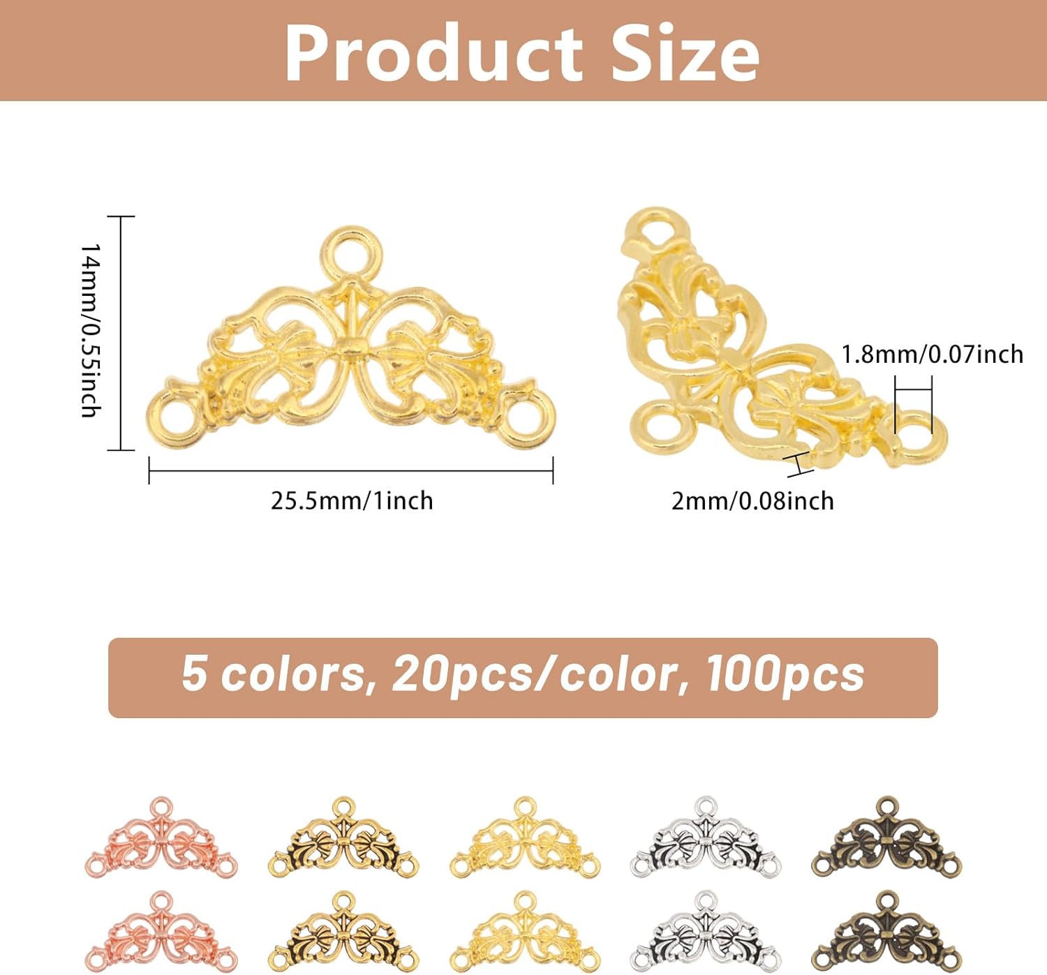 CHGCRAFT 100Pcs 5 Colors Flower Connector Charms Three Holes Alloy Floral Links Hollow Flower Flat Connector Pendants for Jewellery Making Bracelet Necklace Charms DIY - Image 2
