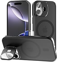 tigratigro Cover con Cavalletto,Compatibile con iPhone 16 Pro Max,Protezione Fotocamera H9 vetro temperato,Custodia Posteriore Glassata Traslucida, Anti-Impronte,Sensazione di Velluto (Grafite Nero)