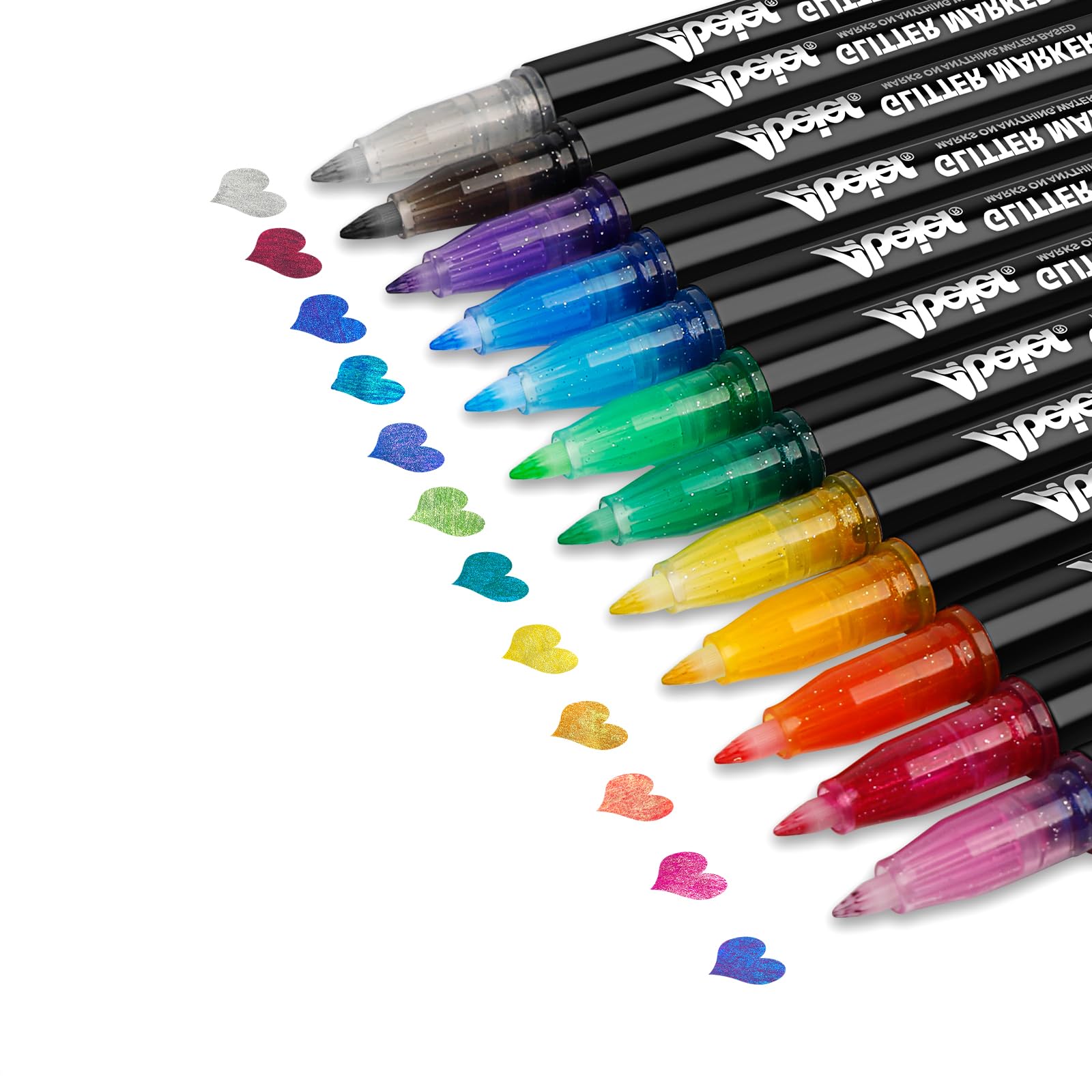 ABEIER Nail Art Pens Set, 12 Metallic Glitter Colors Water-Based Acrylic Ink Nail Polish Markers, Fine Point Tip, Dotting, and Lining, Complete DIY