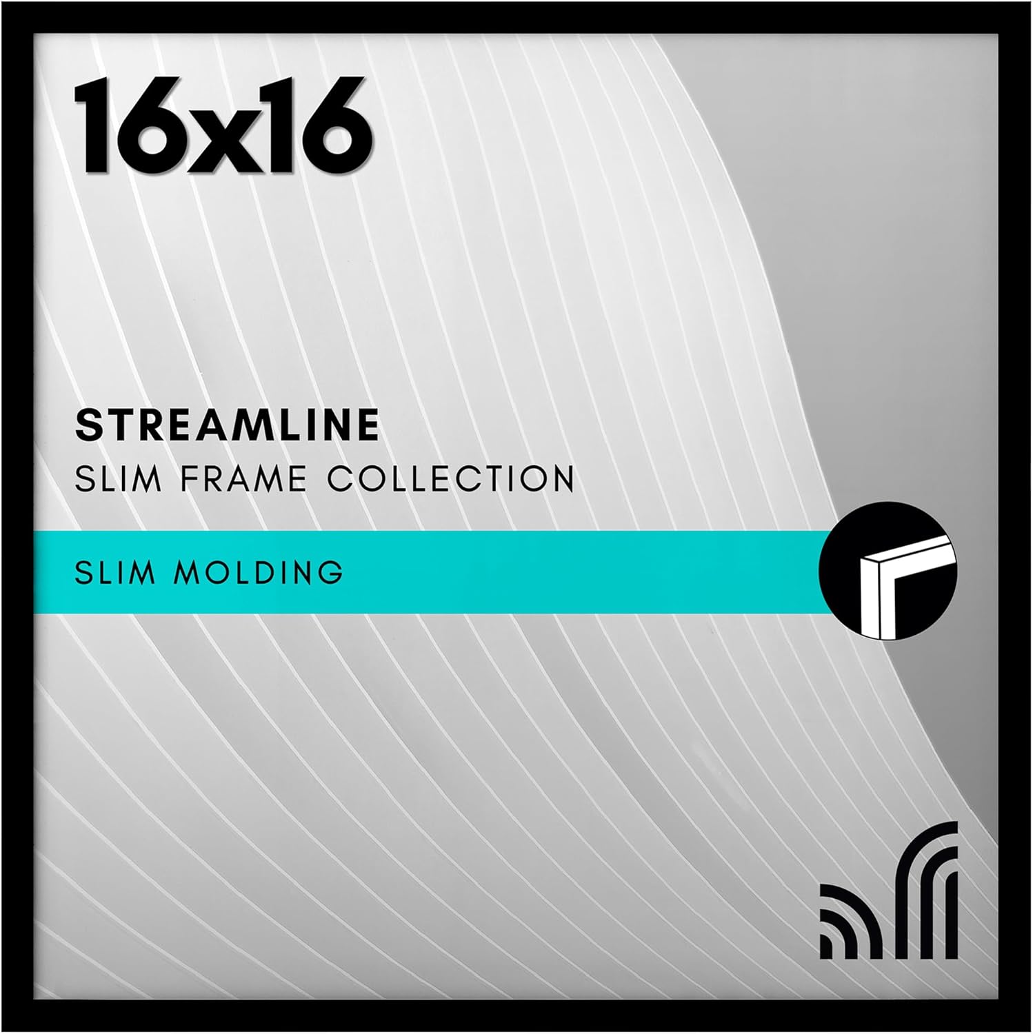 Americanflat 16x16 Picture Frame with Polished Plexiglass - Streamline Collection - Thin Border Square Frame for Wall Display - Hanging Hardware Included - Black Black 16x16