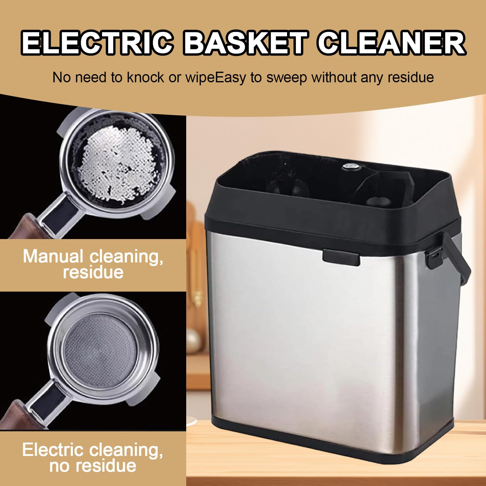 Limpiador EléCtrico De Portafiltros De Café Knock Box, Limpiador De Portafiltros De Café, Incluye 2 Raspadores & 1 Cepillar, Diseñado para Portafiltros De 58 mm