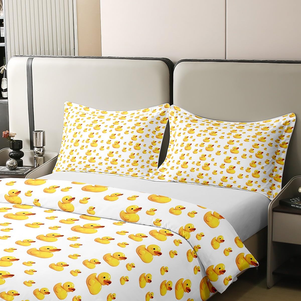 Homewish 100% bawełna śliczne kaczki super king poszewka na kołdrę dzieci kreskówka kaczka poszewka na kołdrę śmieszne żółte gumowe kaczki zestaw pościeli kawaii gumowa kaczka zestaw pościeli dla