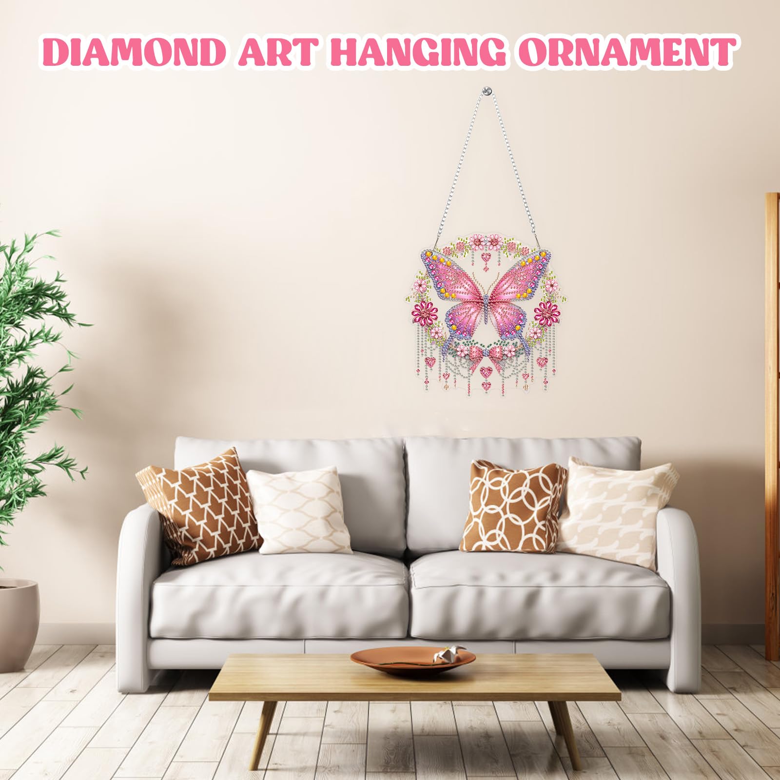 RICUVED Pendente Diamond Painting Farfalla E Fiore – Kit 5D Con Cristalli Speciali E Catena, Decorazione Casa