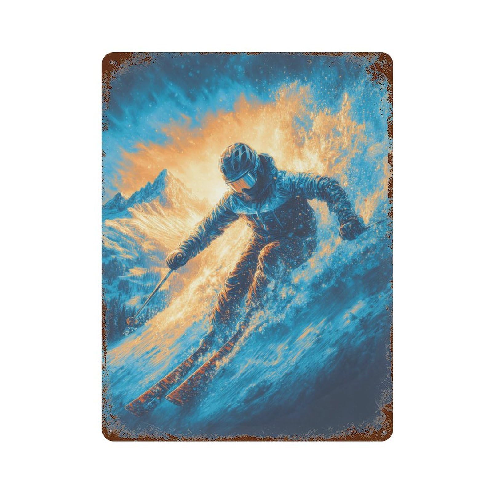 Snowboarder in Action Decorative Tin Sign 15.7"x11.8", Farmhouse Wall Decor for Garage, Bar And Workshop Decor