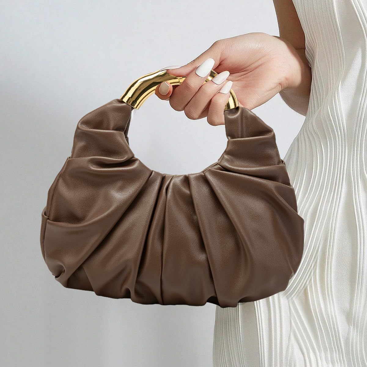 Clutch Purse for Women Soft Pleated PU Evening Clutch Handbags Cloud-Shaped Handle Bag for Wedding Prom Party