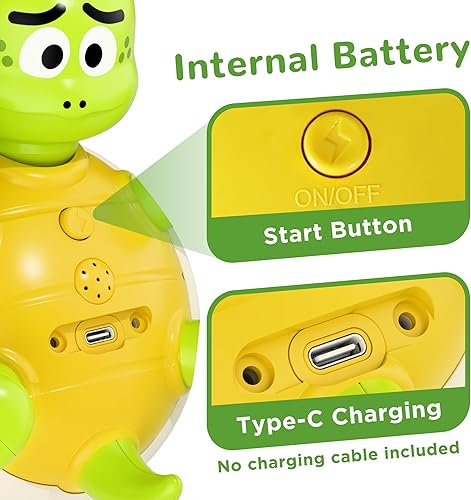 Miniatura 7 de iPlay, iLearn Juego de juguetes de baño para bebé, juguete de bañera para niños pequeños, aspersor de tortuga recargable con 5 anillos, dinosaurio