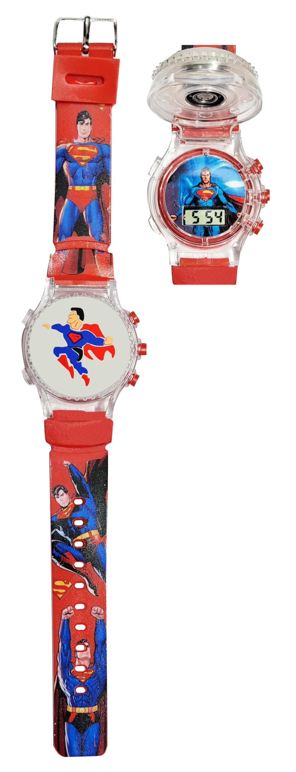 Dreamy Designs Super mn Soft Rubber Silicone Disco Light with Spinner Cartoon Cap Cover Digital Kids Non Breakable Wrist Watch - Pack of 1 (Supr Mn Red) (B0CZ11GBFK) Amazon Price History, Amazon Price Tracker